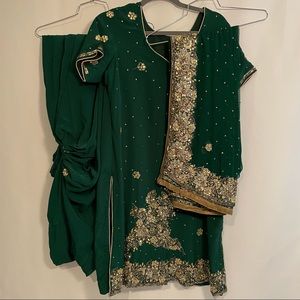 Green & Gold Salwar Kameez – Heavy Beadwork, Size 40